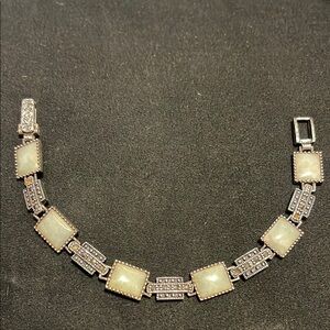 Elegant Silver and Cream Mother of Pearl 925 A Stamped Bracelet